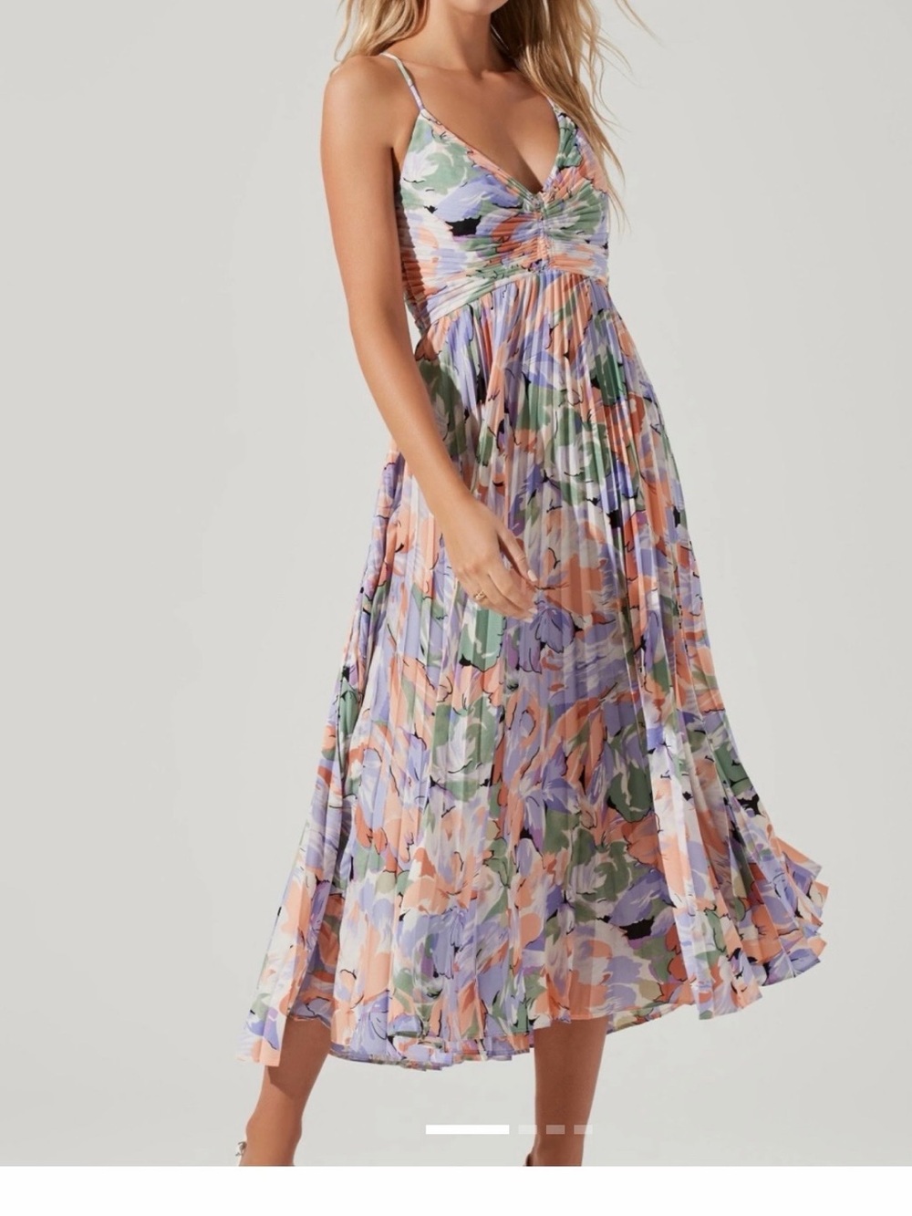 Astr the Label Blythe Floral Plissé Pleated Midi Dress